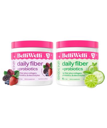 Daily Fiber Supplement Bundle with Collagen Probiotics & Electrolytes - Supports Digestive Health Regularity and Skin Health Cucumber Lime Mint & Wild Berry Flavors 32 Servings Total