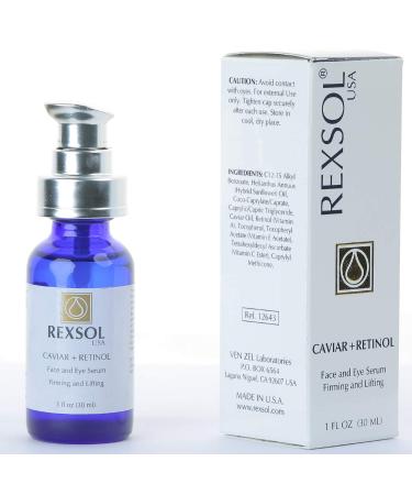 REXSOL Caviar + Retinol Face and Eye Serum | Firming & Lifting | Vitamin C E & A | Hybrid Sunflower & Caviar Oil | Youthful Skin Revitalization | 30 ml - Buy Online on GoSupps.com
