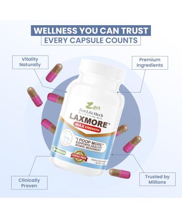 ZEN LIFE HERB LAXMORE I Poop More Max Strength 100% Natural Plant-Based Supplement (90 Capsules) - Buy Online on GoSupps.com