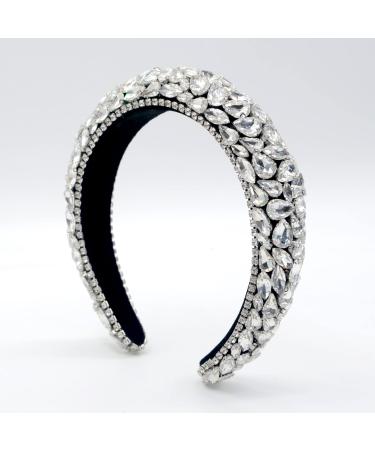 Leemasing rhinestone strap padded baroque crystals fashionable party hair band for bride wedding anniversary vacation gifts (silver)