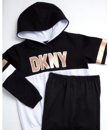 DKNY Girls' 2-Piece Fleece Pullover Sweatshirt & Stretch Leggings Set, Black/White - Size 7 - Buy Online on GoSupps.com