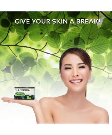 Plantoria Green Tea Natural Soap Bar | Anti Aging & Antioxidant Rich Body Soap with Green Tea, Pea Flower & Olive Leaf - Ideal for Men & Women - Buy Online on GoSupps.com