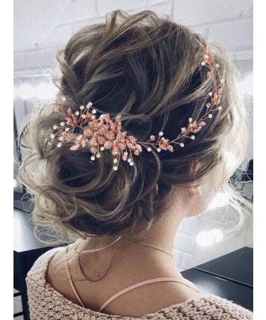 HEREAD Crystal Bride Wedding Hair Vine - Rose Gold Bridal Headband for Women and Girls - Buy Online on GoSupps.com
