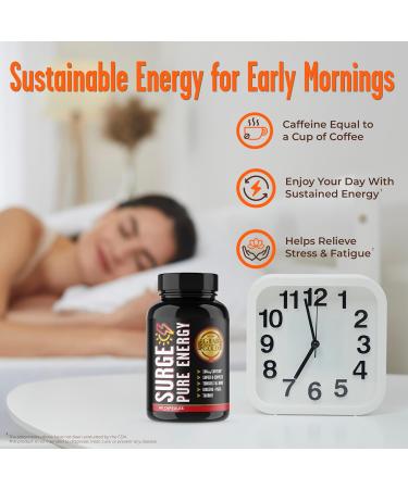 Grab The Gold Surge Pure Energy - 100mg Caffeine + Super B-Vitamin Complex | 60 Servings for Sustained Energy | International Shipping Available - Buy Online on GoSupps.com