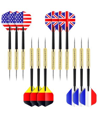 Ohuhu Steel Tip Darts, Professional Metal Darts with National Flag Flights (4 Styles) - Dart Metal Tip Set, 12 Pcs Metal Dart, Darts for Dartboard with 3 Free PVC Dart Rods
