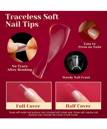 Rosalind Full Cover Medium Ballerina Nail Tips - 504pcs Clear Gel Nail Tips for Nail Art | 12 Sizes in Box - Buy Online on GoSupps.com