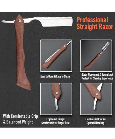 Stainless Steel Cut Throat Razor Kit for Men - Single Edge Shaving Blades Ideal for Barber, Home & Salon Use - Straight Razor Gift Set - Buy Online on GoSupps.com