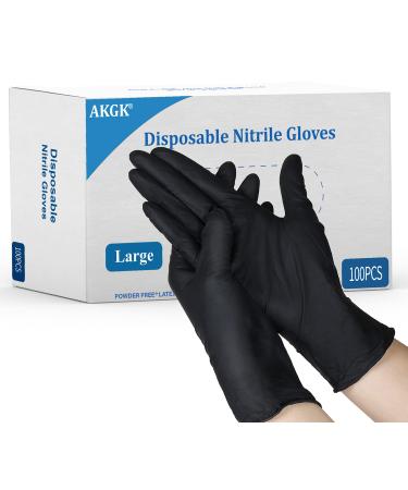 akgk Nitrile Gloves, 100 Pcs Disposable Black Nitrile Gloves 4 Mil Large Large (Pack of 100) Black