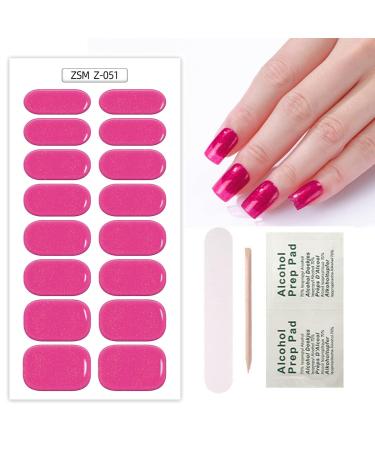 16PCS Semi Cured Gel Nails Gel Nail Stickers - Semi Cured Gel Nails Strips - Semi Cured Gel Nail Wraps - Glossy & Long Lasting Gel Nail Stickers Need UV Light(Barbie Pink Flash)