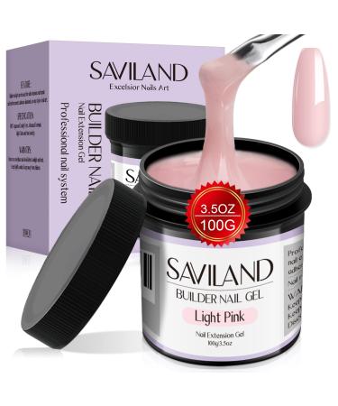 Saviland 100g Light Pink Builder Nail Gel 3.53oz Hard Gel for Nails Large Capacity Nail Strengthen Gel for Nail Extension Nail Art Manicure Starter U V Nail Gel for Professional Nail Salon Home DIY
