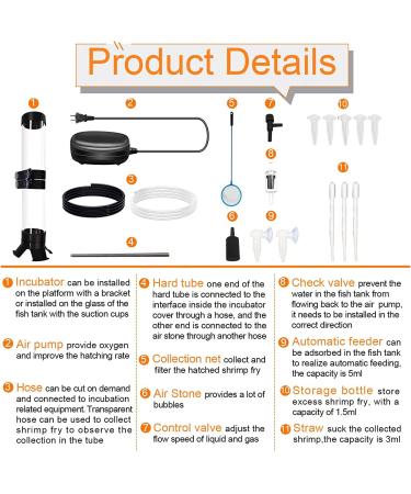 Multifunctional Saricho Brine Shrimp Eggs Incubator Hatchery Kit - Set of 19pcs with Air Pump, Live Baby Shrimp Feeder, and Storage - Buy Online on GoSupps.com
