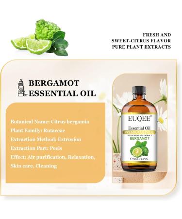 EUQEE Bergamot Essential Oil 118ml Pure Bergamot Oil Aromatherapy Oil Diffuser Oil Natural Essential Oils for Diffusers for Home Humidifier Relax Bergamot 118 ml (Pack of 1) - Buy Online on GoSupps.com