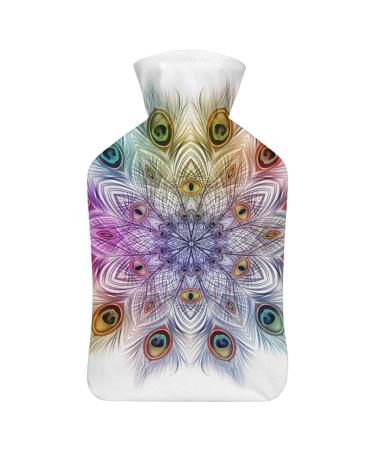 Hot Water Bottle With Lid Peacock Feathers Colorful Rubber Hot Water Bag For Pain Relief Cramps Foot Warmer Hot And Cold Therapy