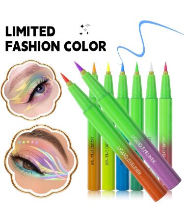  Mimoqk Liquid Eyeliners Coloured Neon Pencil | Colored Neon Liquid Eyeliners Pen 8x Makeuvil Eyes Bright Colours Smooth Waterproof Waterproof No Fading for Girls - Buy Online on GoSupps.com