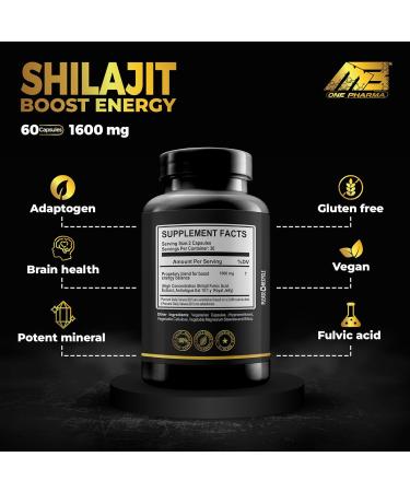 Natural Shilajit Extract with Fulvic Acid | 100% Pure Energy & Immune Support | Gluten Free Non-GMO | 60 Caps Maximum Strength for Men & Women - Buy Online on GoSupps.com