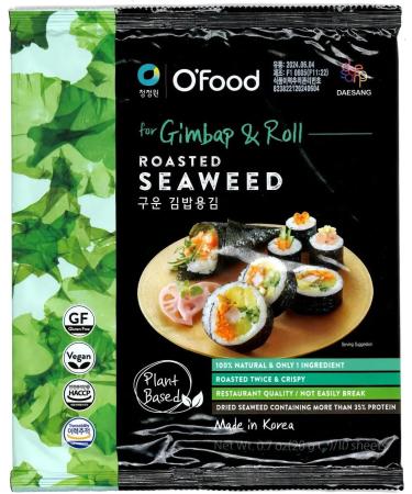 O'Food Korean 100% Natural Roasted Seaweed Sushi Nori Laver for Gimbap & Sushi Roll 20g (3 Packs with 30 Sheets) Halal - Buy Online on GoSupps.com