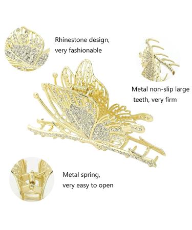 Aolemy 2Pcs Butterfly Hair Clips for Women - Non-Slip Metal Hair Claw Clips with Rhinestones - Fashion Hair Accessories - Buy Online on GoSupps.com