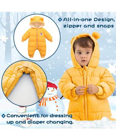 Milkiwai Baby Snowsuit Romper | Cute Bear Hooded Jumpsuit | Winter Infant Snow Wear 73 Yellow - Buy Online on GoSupps.com
