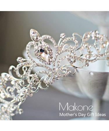 Makone Crystal Queen Crown for Women and Girls - Princess Tiara Headband for Wedding, Birthday, Halloween Costume - Silver - Buy Online on GoSupps.com