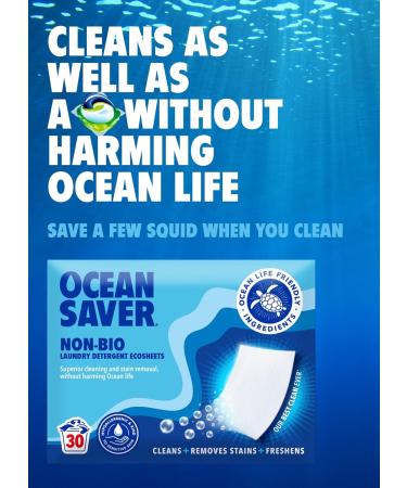 OceanSaver Eco Laundry Detergent Sheets - 300 Load Non-Bio Biodegradable Formula | Vegan & Cruelty-Free | Fresh Scent | Zero-Waste & Tough Stain Remover - Buy Online on GoSupps.com