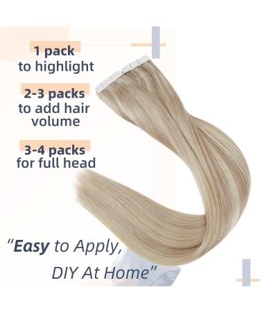 RUNATURE Ash Blonde Highlights Platinum Blonde Tape in Human Hair Extensions - 12 Inch 30g #18AP60 - Buy Online on GoSupps.com