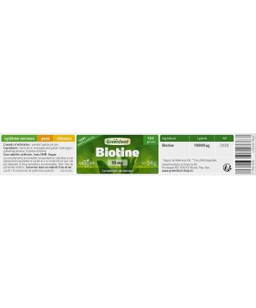 Greenfood Biotin (vitamin B7) 10 mg high dose 120 capsules - for skin and hair. No artificial additives. No genetic engineering. Vegan. - Buy Online on GoSupps.com