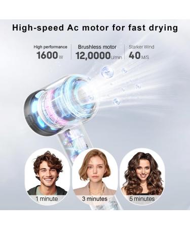 High-Speed Hair Dryer - 110K RPM Negative Ionic 1600W Blow Dryer with LED Display 3 Temps 2 Speeds Low Noise Magnetic Nozzle - International Shipping Available - Buy Online on GoSupps.com