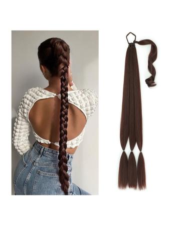 Hair Chignon 26/34 Inch Long Braided Ponytail Lengthening Synthetic Ponytail Headband Harness Wig Piece Bun for Women's Daily Use Messy Bun Hair Piece (Color : Reddish brown Size : 34inches)