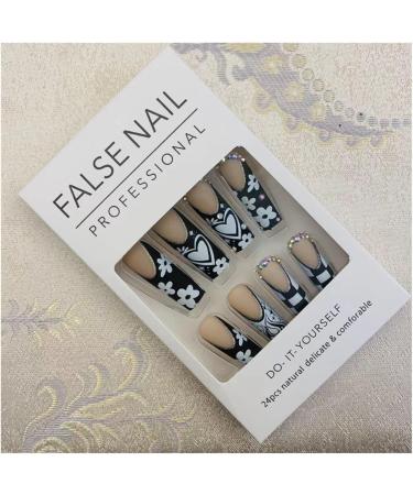 Nail art patches beautiful and fashionable nail patches finger decorations beauty and decorative supplies black and white starburst French rectangular fake nails colored diamond heart flame plaid Zj-03 - Buy Online on GoSupps.com