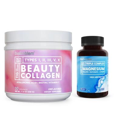 BioEmblem Beauty Collagen - 11G Hydrolyzed Multi-Collagen Peptides & Triple Magnesium Complex