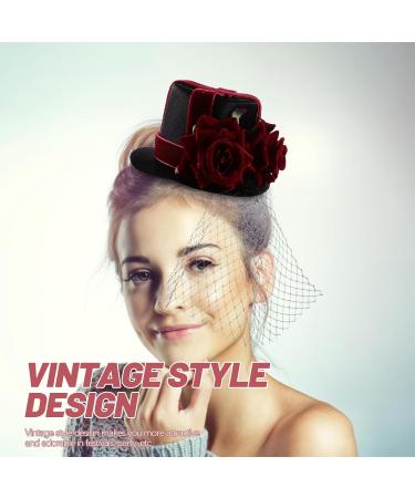 minkissy Steampunk Small Top Hat Small Rose Mesh Decor Halloween Hat Fascinator Wedding Party Tea Hat for Women Girls Mini Top Hat Halloween Party - Buy Online on GoSupps.com