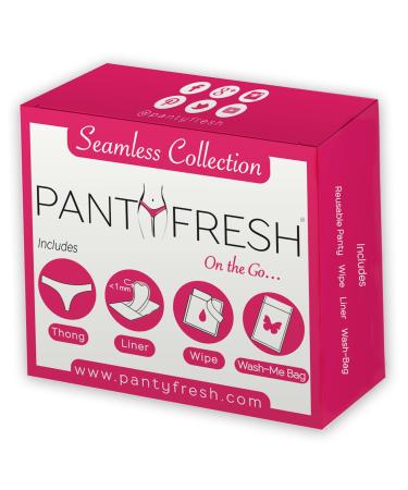 to-Go Panty Kit Includes 4 Items Seamless Thong Underwear Fresh Wipe Pantyliner & Washbag Travel First Period Kit Feminine Hygiene Incontenance Emergency Large Black-thong