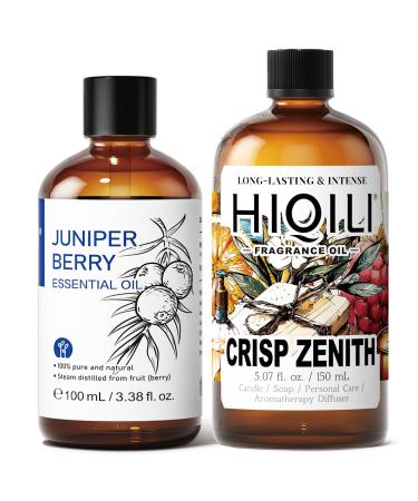 HIQILI 100ML Juniper Berry Essential Oil & 150ML Crisp Zenith Fragrance Oil for DIY Diffuser