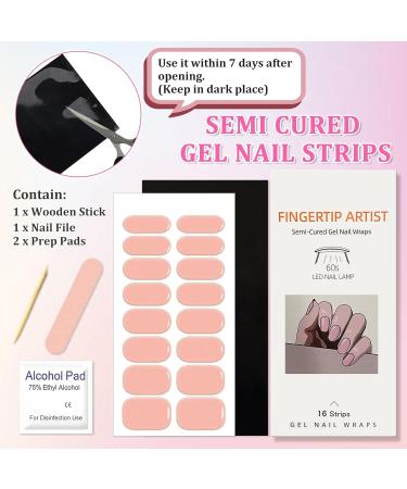Semi Cured Gel Nail Strips 16Pcs - Long Lasting Salon-Quality Glitter Nail Wraps | Easy to Apply & Remove with Soft Gel Finish - Nude - Buy Online on GoSupps.com