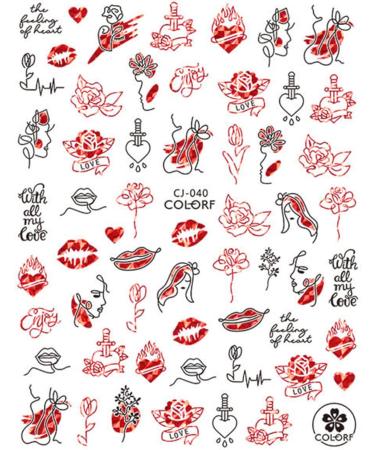 9 Sheets Valentines Day Nail Art Stickers Decals Self-Adhesive Love Rose Flowers Red Black Nail Supplies Nail Art Design Decoration Accessories - Buy Online on GoSupps.com
