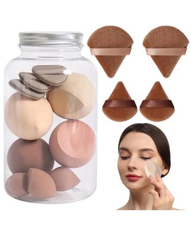 Powder Puff 14 Powder Puff Reusable Velvet Powder Puff with Strap Triangle Powder Puff Soft Cosmetic Foundation Powder Sponge Cushion Puff Resuable Foundation Sponge With Strap forDry Makeup Light Coffee