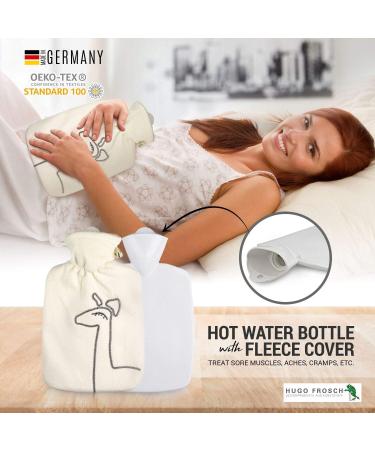 Burst Resistant Hot Water Bottle with Fleece Cover - Pain Relief for Muscle Aches, Menstrual Cramps & Flu Symptoms - 1.8 L White Deer Design - Buy Online on GoSupps.com