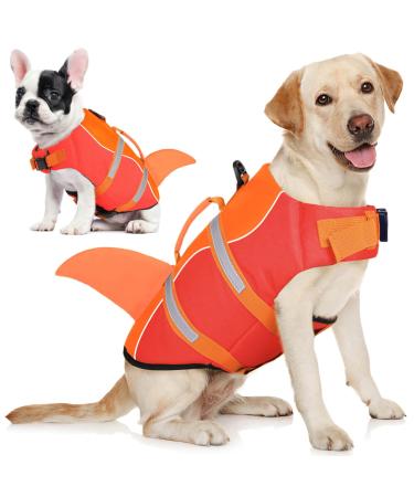 AOFITEE Dog Life Jacket, Ripstop Dog Life Vest for Swimming, Shark Dog Safety Vest, Reflective Dog Lifesaver with Superior Buoyancy and Rescue Handle, Dog Float Coat for Small Medium Large Dogs Medium Orange Red