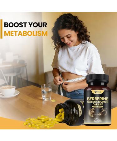 YIdegt Berberine Supplement with Natural Ceylon Cinnamon - Organic Turmeric Curcumin Supplements - 120 Capsules for Men Women - Berberine Complex Non-GMO Vegan Gluten-Free - Buy Online on GoSupps.com