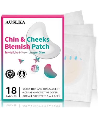 AUSLKA Pimple Patches for Chin & Cheeks -18 Patches  Hydrocolloid Patch - Blemish Patches - Acne Pimple Stickers - Spot Dots - Zit Breakouts