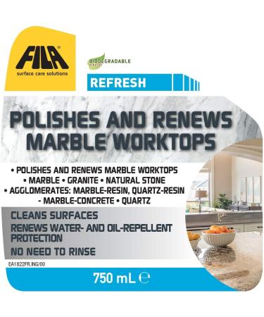 FILA Surface Care Solutions REFRESH Marble Cleaner For Worktops Polishes And Renews Kitchen Worktop Ideal For Granite Quartz And All Natural Stone Stain Remover 750ml Single - Buy Online on GoSupps.com