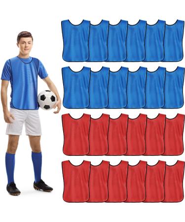 Geyoga 24 Pack Pinnies Scrimmage Vests Practice Jersey for Men Soccer Vests Adult Soccer Training Vest Adult Basketball Jersey Team Practice Vests for Adult Youth Sport Supplies Blue Red