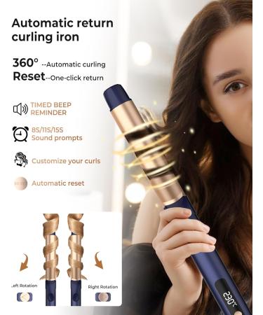 Rotating Curling Iron 5 Temperature 1 1/4 in Automatic Curling Iron Dual Voltage 360 Rotating Hair Curler Travel Auto Hair Curling Wands 1H Auto-Off & 30s Fast Heat Self Curler Hair Styling Tools Blue - Buy Online on GoSupps.com