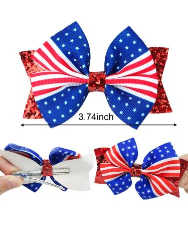 Independence Day Glitter Hair Clips 2pcs for Girls & Women - Stars and Stripes Hair Bows for Fourth of July & Memorial Day - Buy Online on GoSupps.com