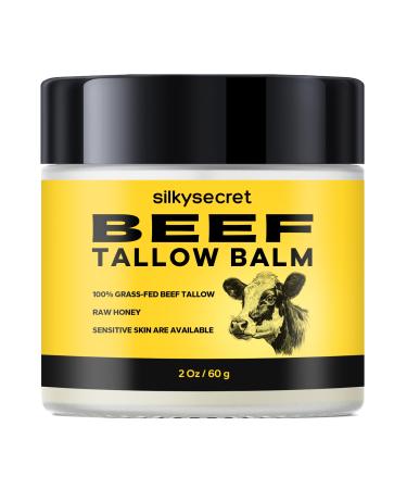 SilkySecret Beef Tallow Balm (2 Oz) Natural Tallow & Honey Blend Nourishing Face & Body Moisturizer for Dry Sensitive Skin Hydrating Skin Balm