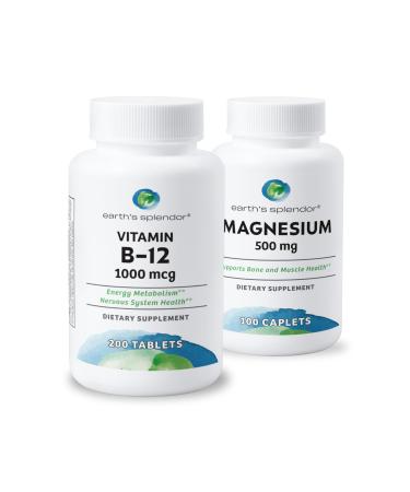 Earth's Splendor Energy + Muscle Support Energy Supplements: Vitamin B12 & Magensium Bundle. Gluten & Wheat Free No Artificial Flavors & Preservative: Helps Metabolism Bone & Muscle Health