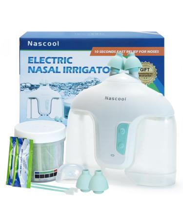 Nascool Electric Nasal Irrigation System with 50 Salt Packets 2 Modes Nose Cleaner with SelfCleaning & Auto Waste Collection Function for Sinus Relief Runny Nose Nasal Congestion Itching Nose