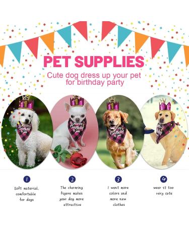 Crown Dog Birthday Hat Set - 4 Cute Reusable Hats & Bandana for Small to Medium Dogs Cats & Puppies - Pink with Gold Numbers - Buy Online on GoSupps.com