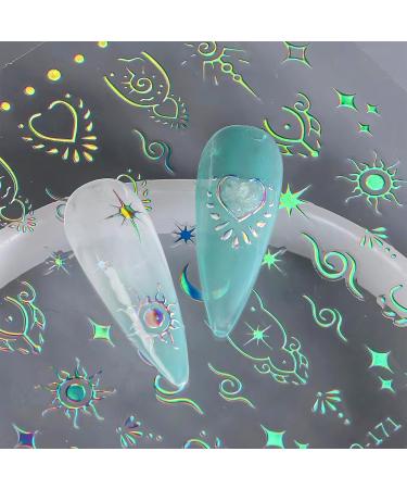 CHANGAR 8 Sheets Moon Star Nail Stickers for Nail Art Sun Totem Nail Decals Holographic Laser Gold Silver Nail Stickers Boho Sun Stars Moon Heart Nail Art Designs Decals for Women Nail Decora - Buy Online on GoSupps.com