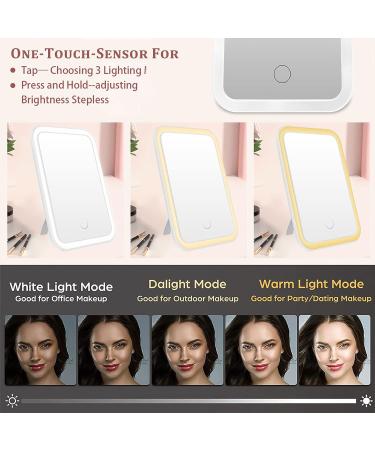 Touch Screen LED Makeup Mirror | 3 Colors Dimmable | Rechargeable USB | Portable Vanity Mirror for Travel | Cosmetic Mirror for Girls - Buy Online on GoSupps.com